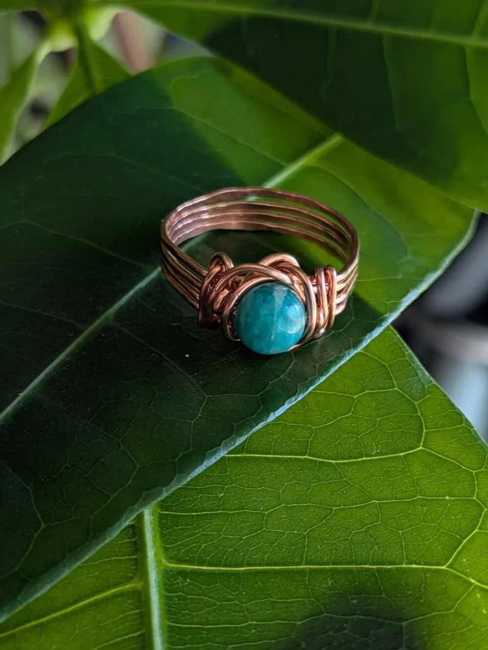 Healing Copper Ring with Vibrant Amazonite Gemstone